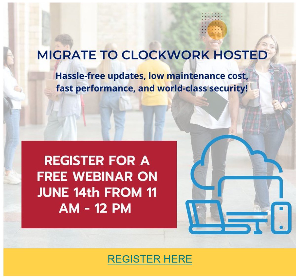 ClockWorkNews's tweet photo. We would like to invite you to join us on Wednesday, June 14th, 2023 at 11:00 AM EST (8:00 AM PST) for an informative session about migrating to ClockWork hosted. https://t.co/RvRX0JtrQ0 https://t.co/OsuL4LdH5X