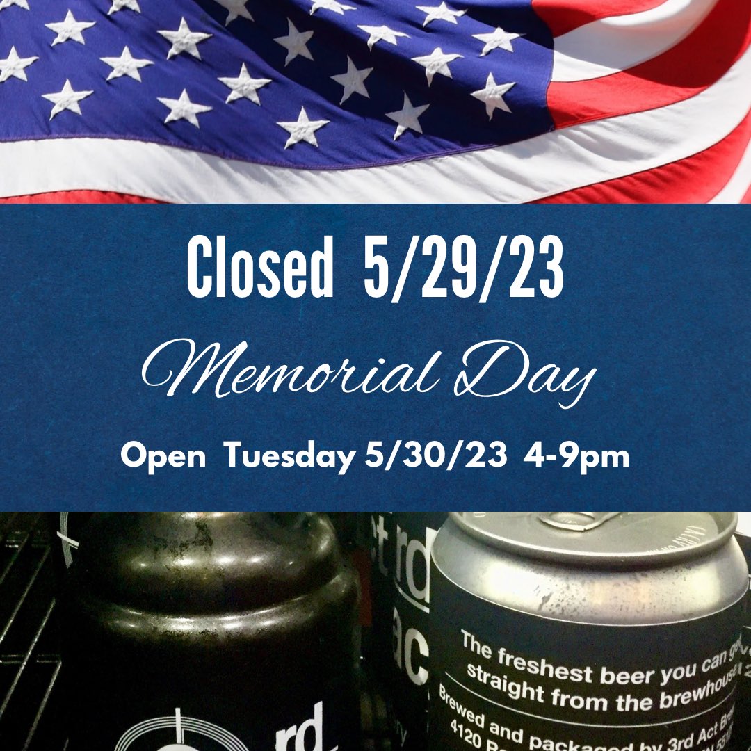 We will be closed Monday for Memorial Day so be sure to grab some Growlers and Crowlers of your favorite beers and seltzer coolers this weekend! 

Open Fri 2-10pm, Sat 12-10pm, Sun 12-9pm

Reopen Tues 4-9pm 

#memorialday #mnbrewery #mnbeer #twincitiesbreweries #woodburymn