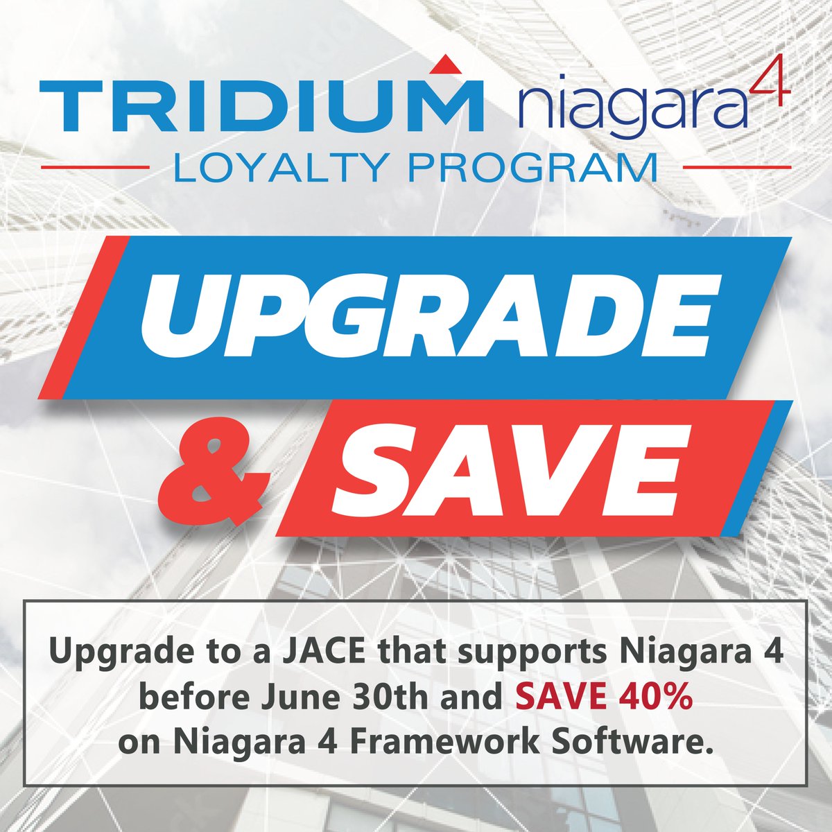 CochraneSupply's tweet image. Upgrade to Niagara 4 before June 30, 2023 and save 40% off core Niagara Framework software, plus a 5-Year SMA for the price of 18 months of coverage.

Contact Cochrane Supply today to get started!

#Tridium #SmartBuildings #SystemIntegrators #contractors #buildingcontrols