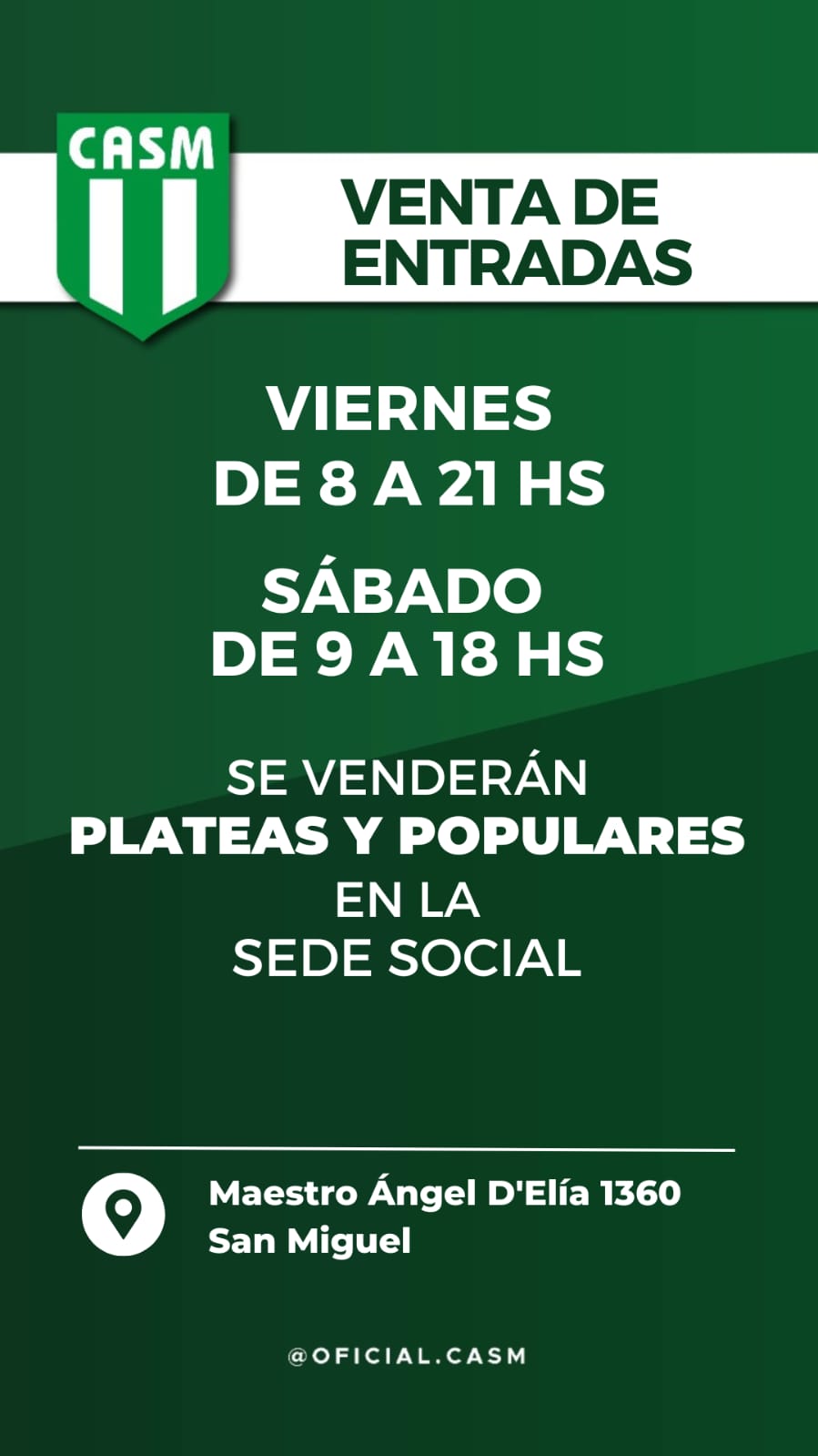 Club Atlético San Miguel on X: ¿ Aún no tenes tu entrada ? Consejo del día  : ANDA A LA SEDE Y RETIRALA 🇳🇬 📌 Maestro Ángel D' Elía 1360, San Miguel.