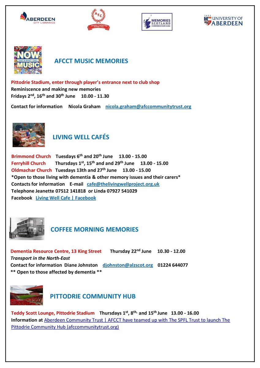 1/2 Here is a calendar of some of the health and wellbeing events taking place in Aberdeen during June. Please share online and spread the word! First three of five pages.
