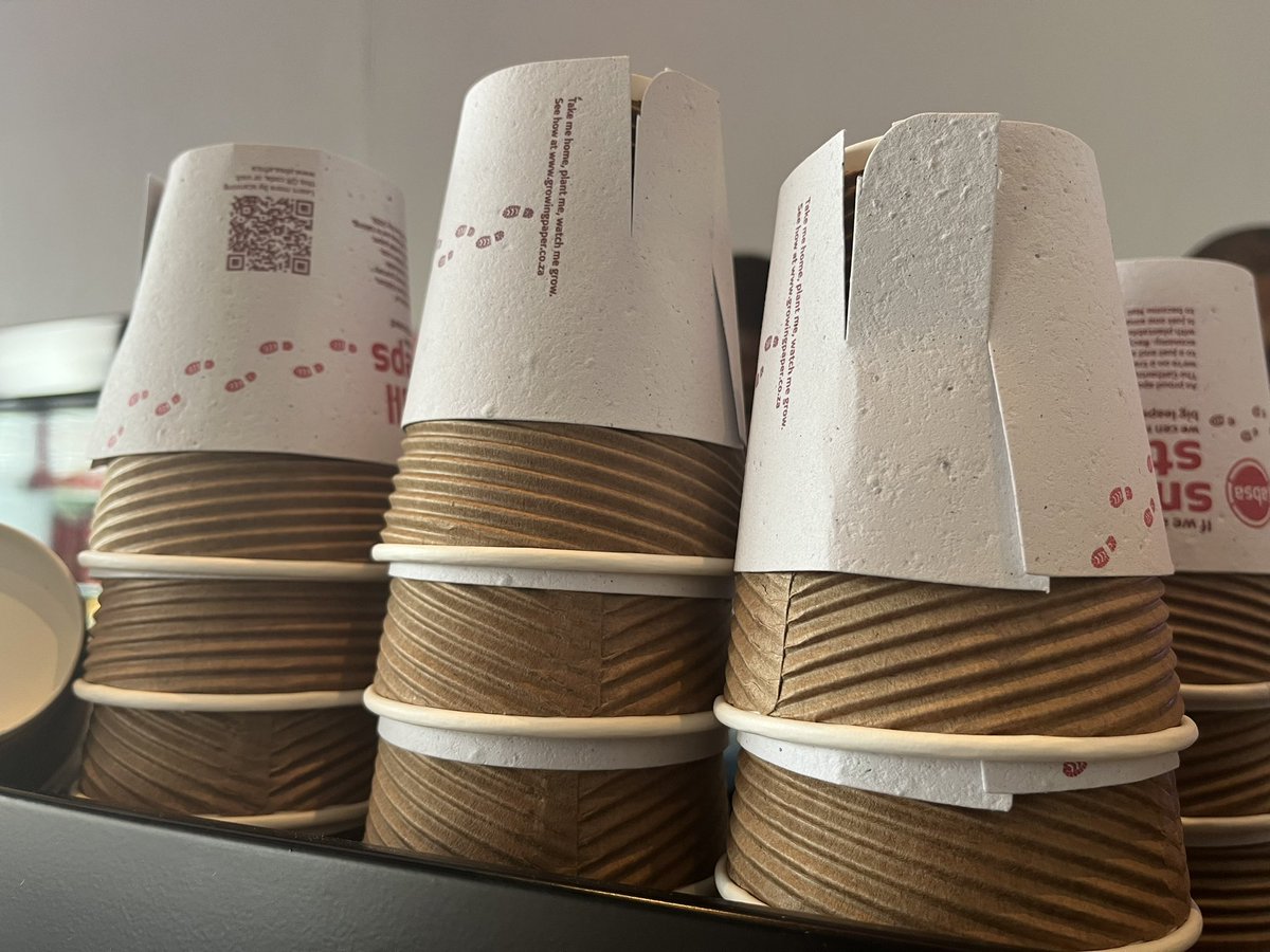 Nice touch: Kaffeebecher mit eingebetteten Samen zum Einpflanzen beim Klimatreffen in Kapstadt. Jeder Sprössling eine winzige Hoffnung als Gegensatz zu den düsteren Szenarien des Tages. @dpareporter #EarthGathering