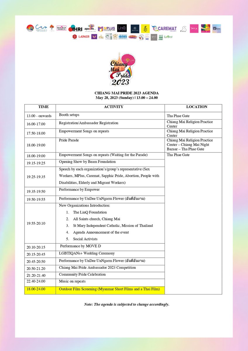 ChiangMaiPride's tweet image. Are you ready?
พร้อมหรือยังคะ  เจอกัน 28 พ.ค.2566 นี้
กำหนดการ #เชียงใหม่ไพรด์2566
See you on May 28, 2023.
Schedule #Chiang Mai Pride 2023