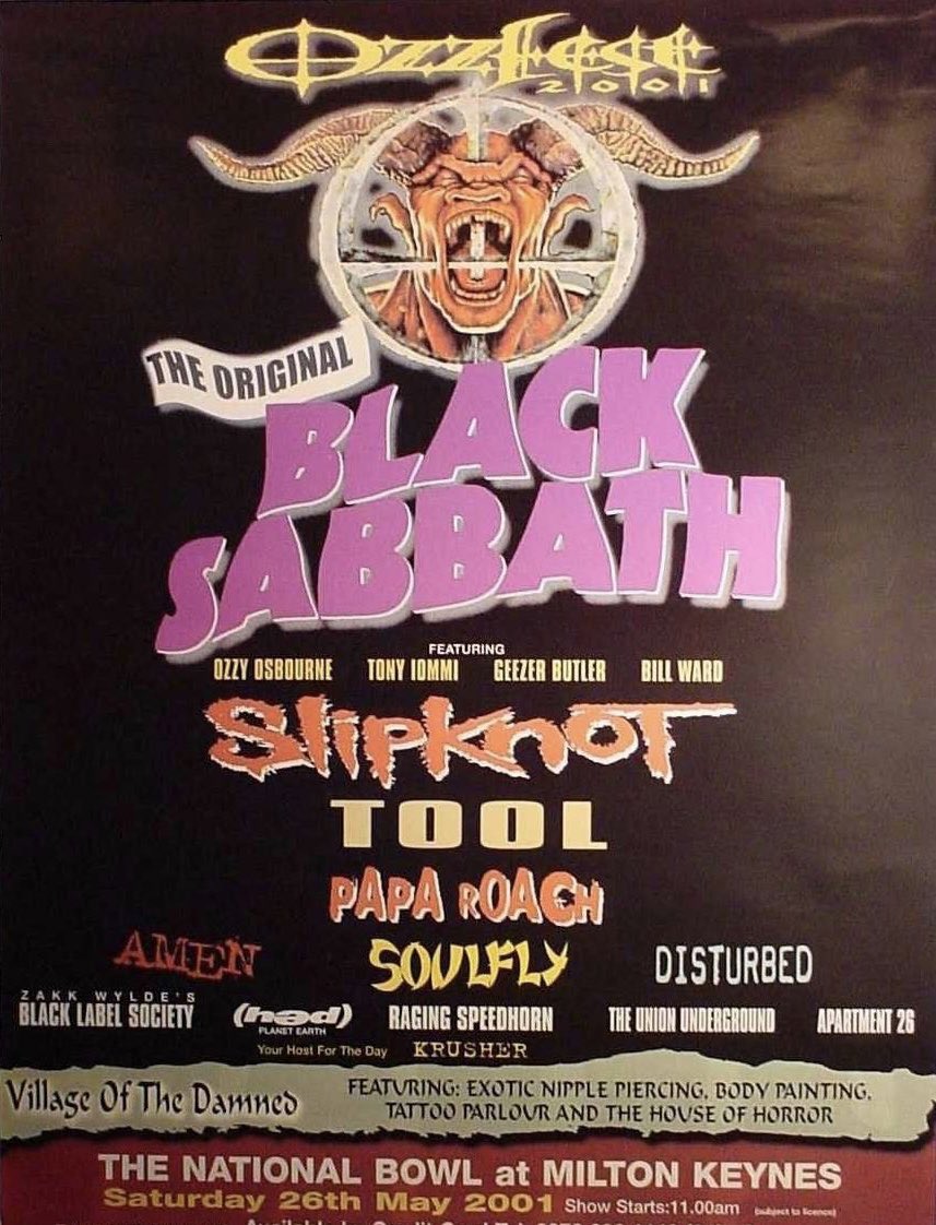 May 26, 2001
#OzzFest in Milton Keynes, UK #BlackSabbath #Slipknot #Tool #Disturbed #Amen #Soulfly #PapaRoach #ZakkWylde #Festival #FestivalSeason