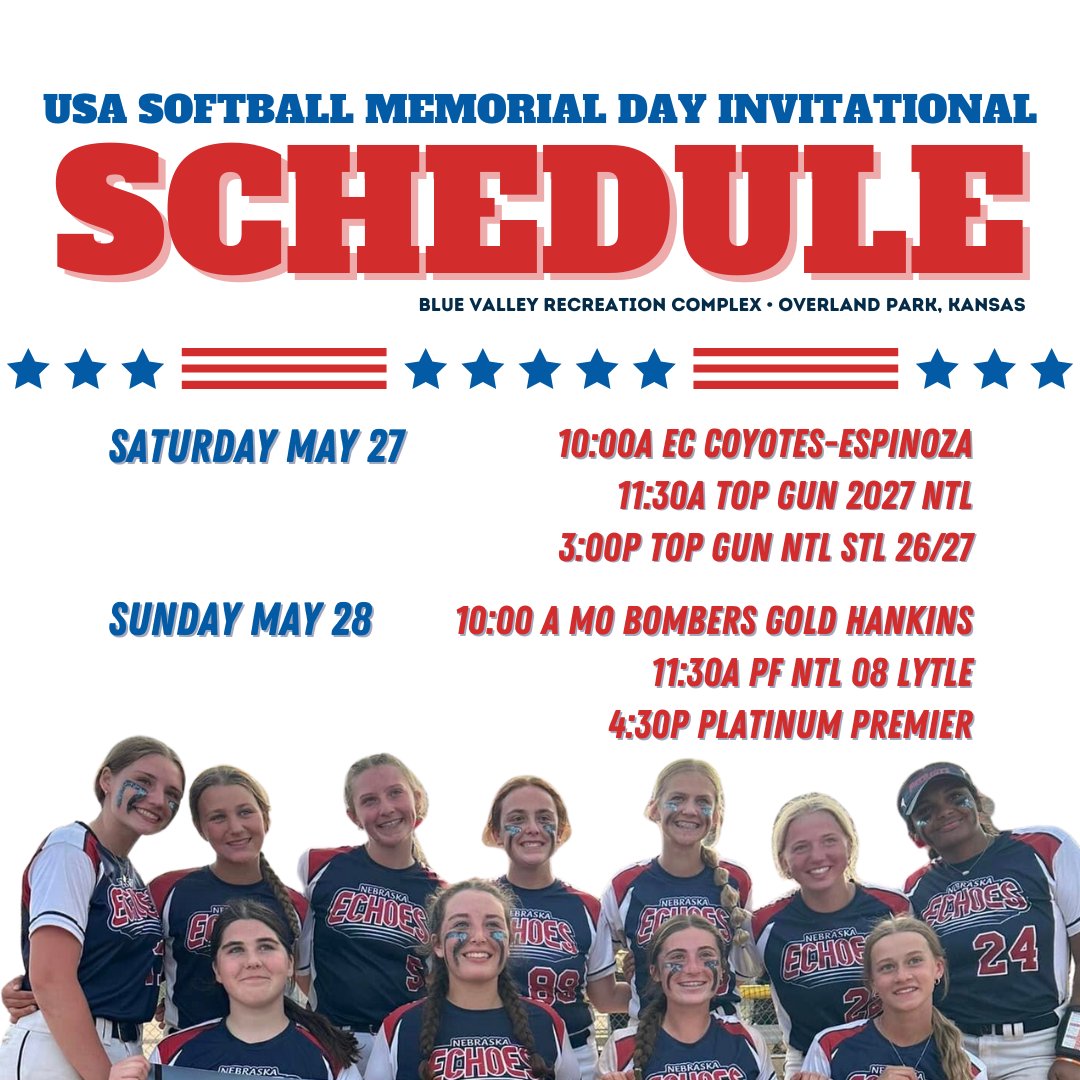 NEEchoes08's tweet photo. On the road to K.C. this weekend for the hyper-competitive @USASoftball Memorial Day Invitational. 

Always one of the best tournaments of the year!

Watch live on GameChanger:
Nebraska Echoes Rasmussen 14U https://t.co/kWq4gIfN9s