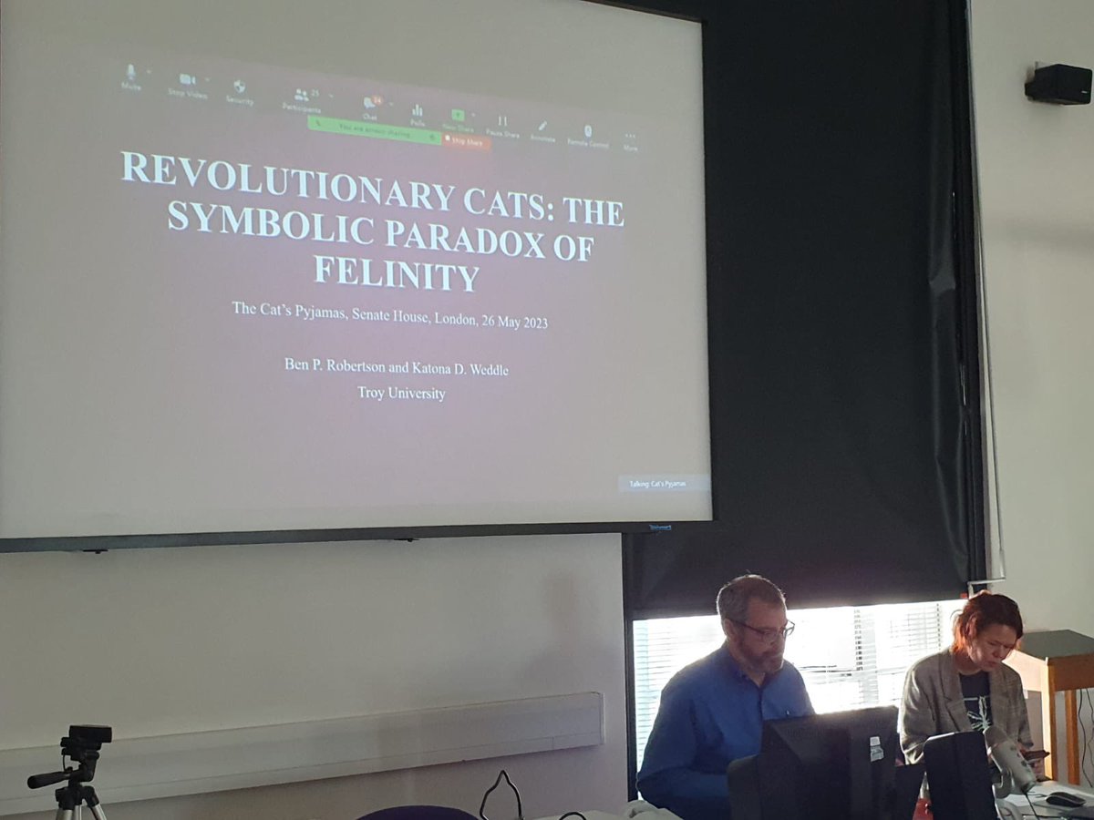 Our final talk is the keynote given by professor Ben P. Robertson and Katona Weddle. They will present on cats in literature. Fun fact: Troy University is home to 15 cats. #catconference