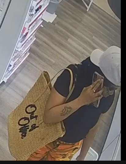 OKCPD's tweet photo. Although this person is wearing sunglasses and a hat, we're confident someone will still recognize her, thanks to the clear image of the tattoo on her arm (and another one on her left hand). Crime Stoppers 405.235.7300/www.okccrimetips.com. Case # 23-34757 Cash reward possible! https://t.co/UGVGMGmzIP