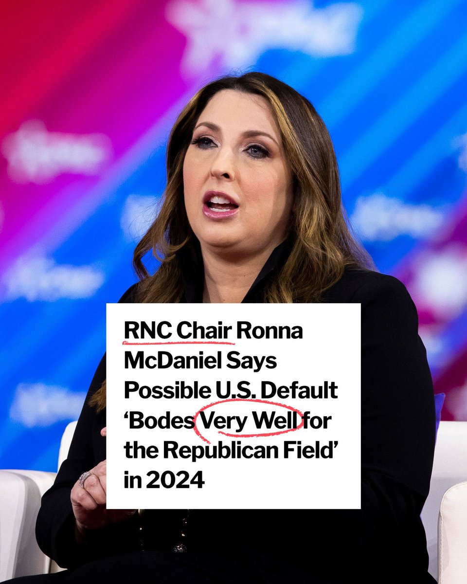 RNC Director admitted under oath she took part in the fake electors scheme and she thinks a possible US Default bodes very well for Republicans in 2024. At Americans expense. This is what Republicans want. 
#RepublicanDefaultCrisis 
#RepublicanDefaultDisaster