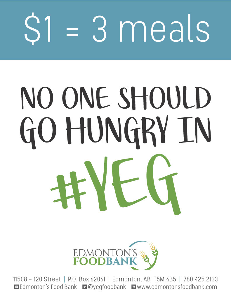 Did you know that every $1 donated to the @yegfoodbank equals 3 meals? You can donate to the Edmonton Food Bank through many Edmonton registry agents #abregistries #feedyeg