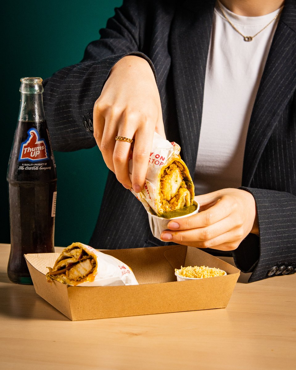 Mumbai Frankie wraps loaded with pepper chicken dipped in chutney. Available in Seven Dials Market or Market Place Victoria