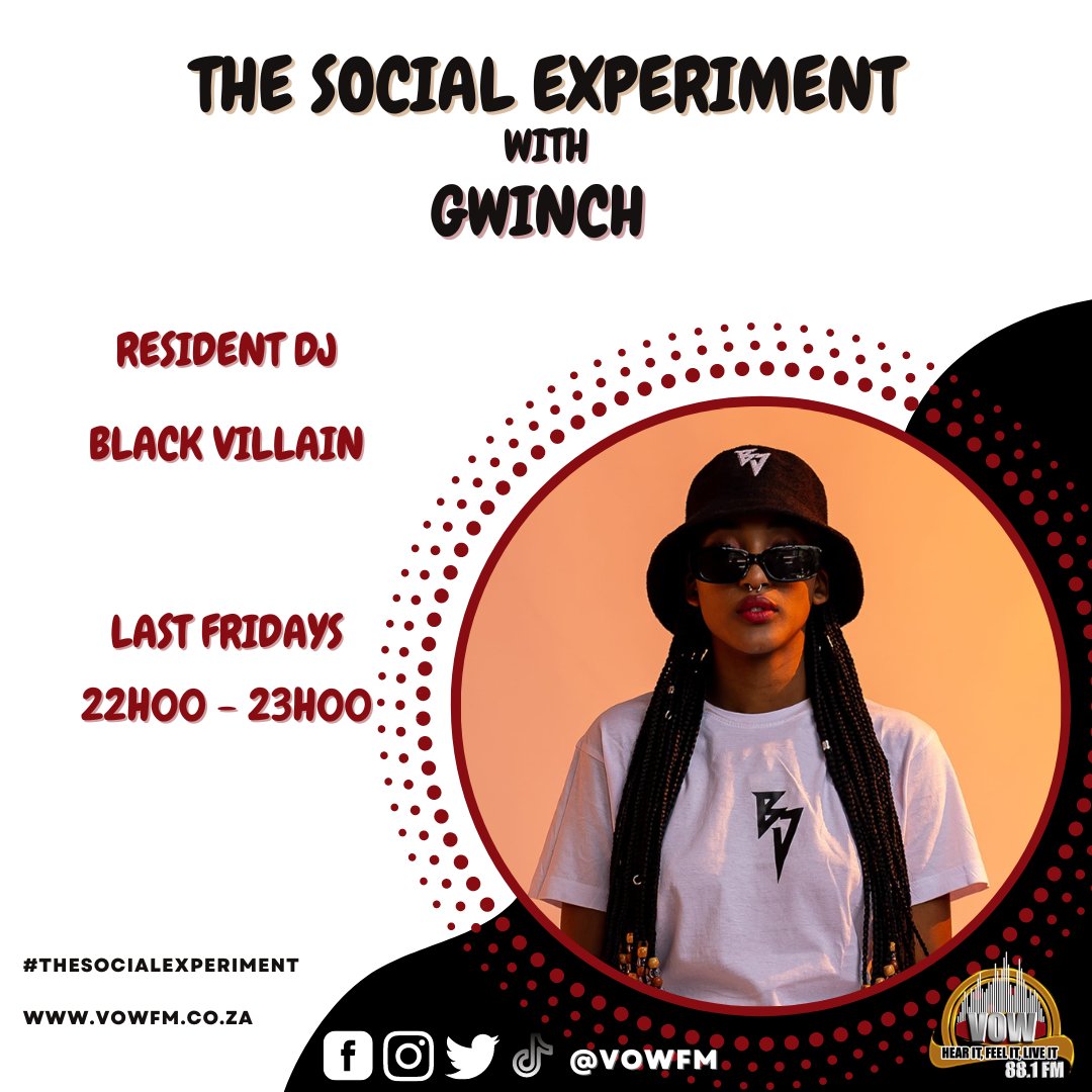 Tonight on @vowfm 's #TheSocialExperiment

21h00 #NewMusicMix - music from @STI_Ts_Soul @BoetQuality @TimAdeep

21h30 #EssentialTop5 influenced by @Thakzin01

22h00 Our Resident DJ @blackvillain_sa is in the mix

It's the last Friday of the month. Let's groove! 🤘🏽