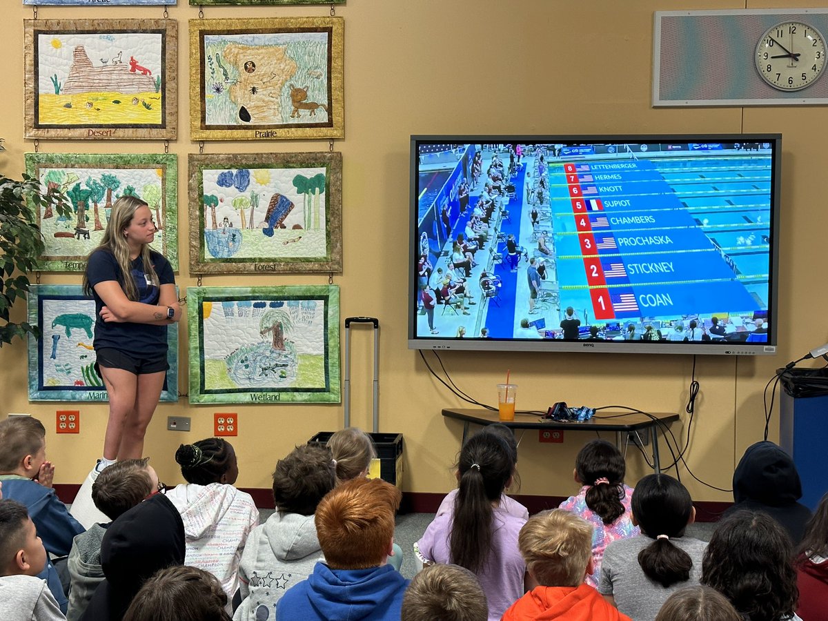Discover_MV's tweet photo. This morning, Paralympic swimmer, Keegan Knott (and daughter of Mrs. Knott, a reading specialist at Meadowview) visited with our 3rd graders. Their recent literacy units have been about courage &amp; sports-two things Keegan knows a lot about! What an honor it was to have her speak! https://t.co/naW0bIgnud