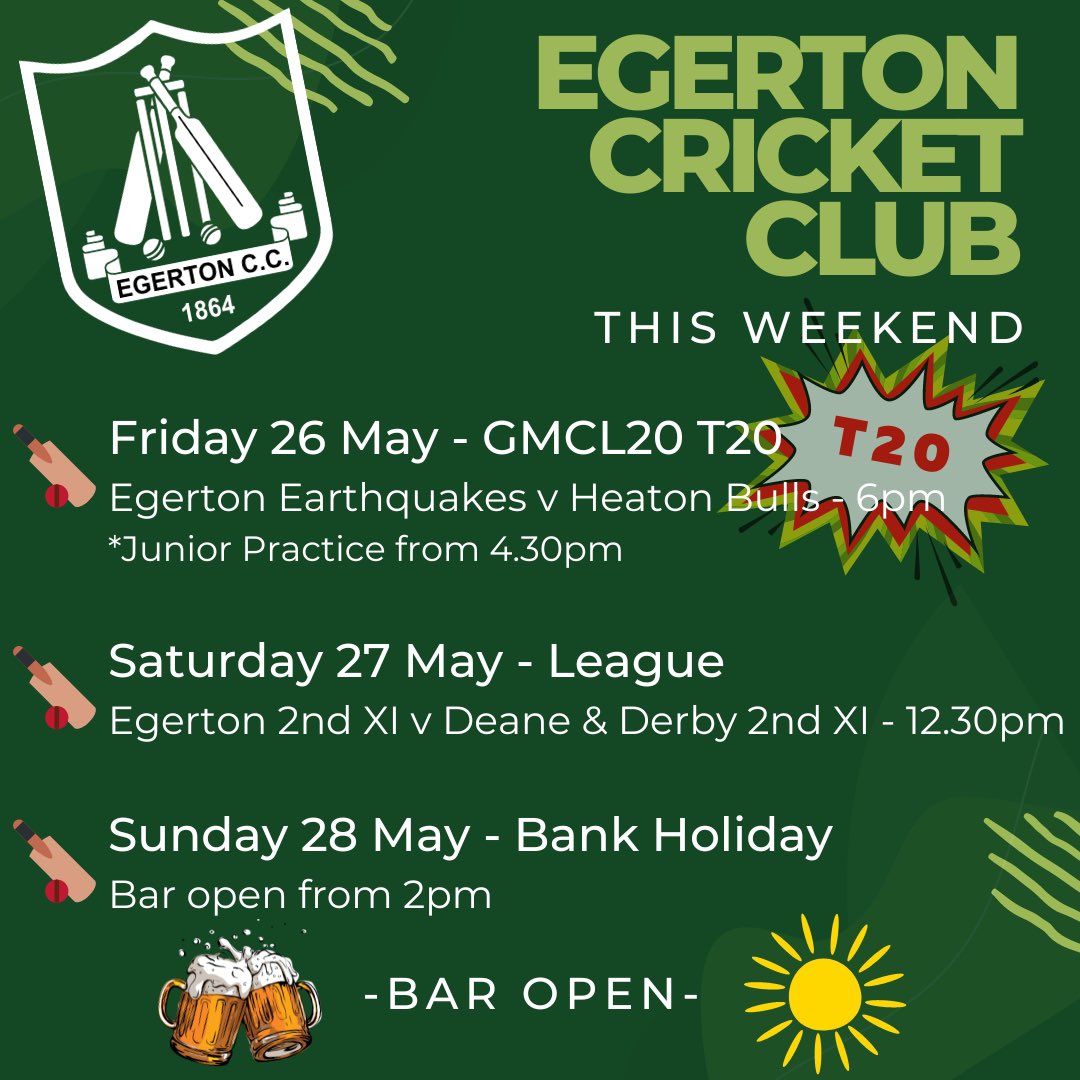 It’s Bank Holiday Weekend and here’s what we have on for you! Come down, enjoy the sunshine and a nice cold drink.

🏏☀️🍺🍕
