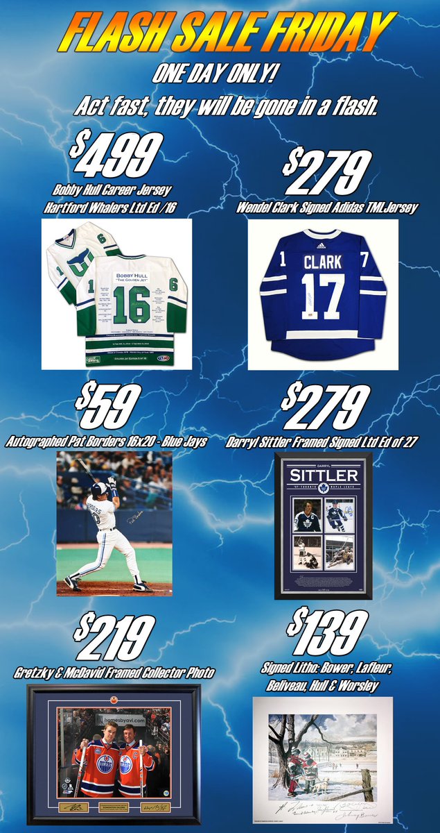 AutographAthntc's tweet photo. The weekly Flash Friday is here! Link below, act quick!

https://t.co/ymKVv2giZ9

#HartfordWhalers #LeafsForever #BlueJays #Sale #BobbyHull #EdmontonOiles #ConnorMcDavid #WayneGretzky https://t.co/TndqILM5oP