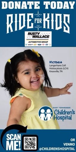 frederick (@freddiedilione5) on Twitter photo The Ride for Kids benefitting <a href="/EastTNChildrens/">East Tennessee Children's Hospital</a> kicks off at Rusty Wallace Honda Callahan Road on August 19th. Sign up today and donate using this QR code! The Ride for Kids benefitting <a href="/EastTNChildrens/">East Tennessee Children's Hospital</a> kicks off at Rusty Wallace Honda Callahan Road on August 19th. Sign up today and donate using this QR code!