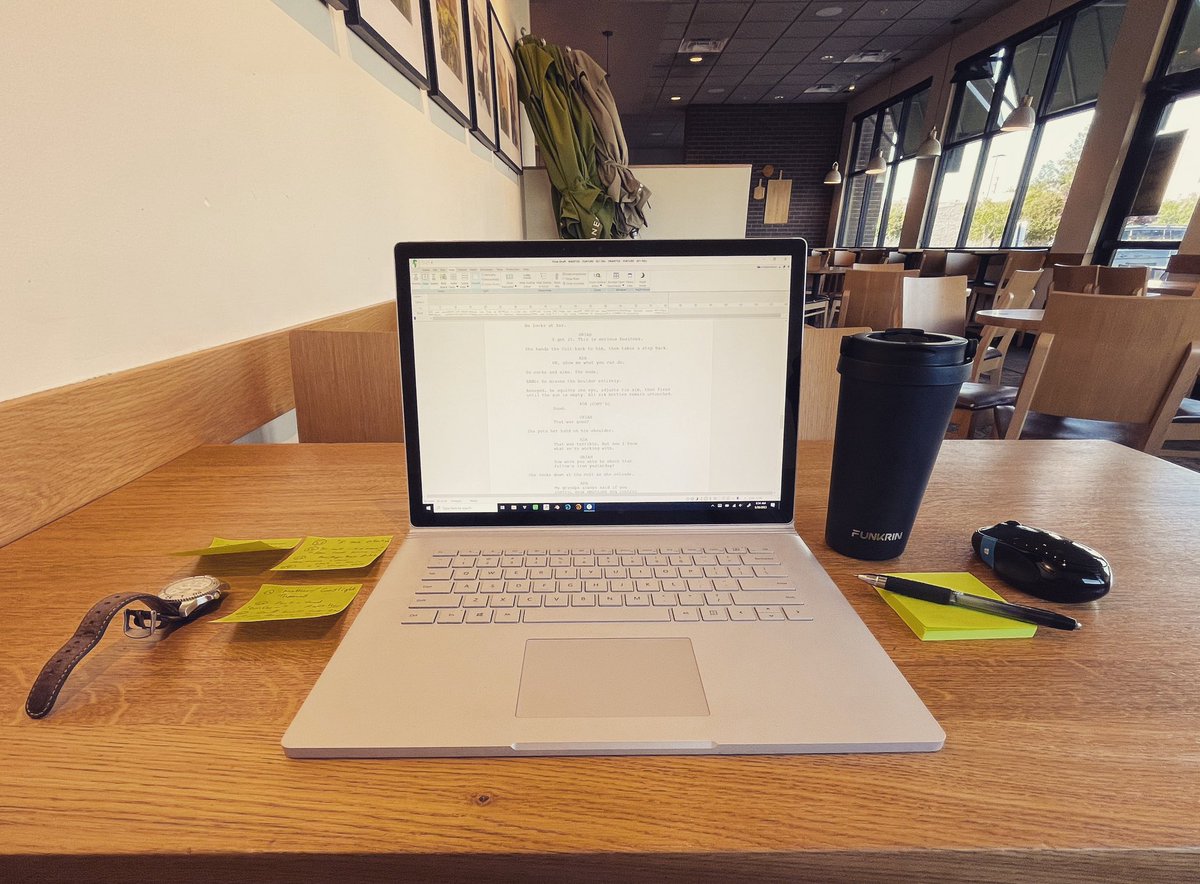 raingruber's tweet image. Enjoying my morning as I close in on the last pages of a western screenplay. #sprocketlessentertainment #featurescript
