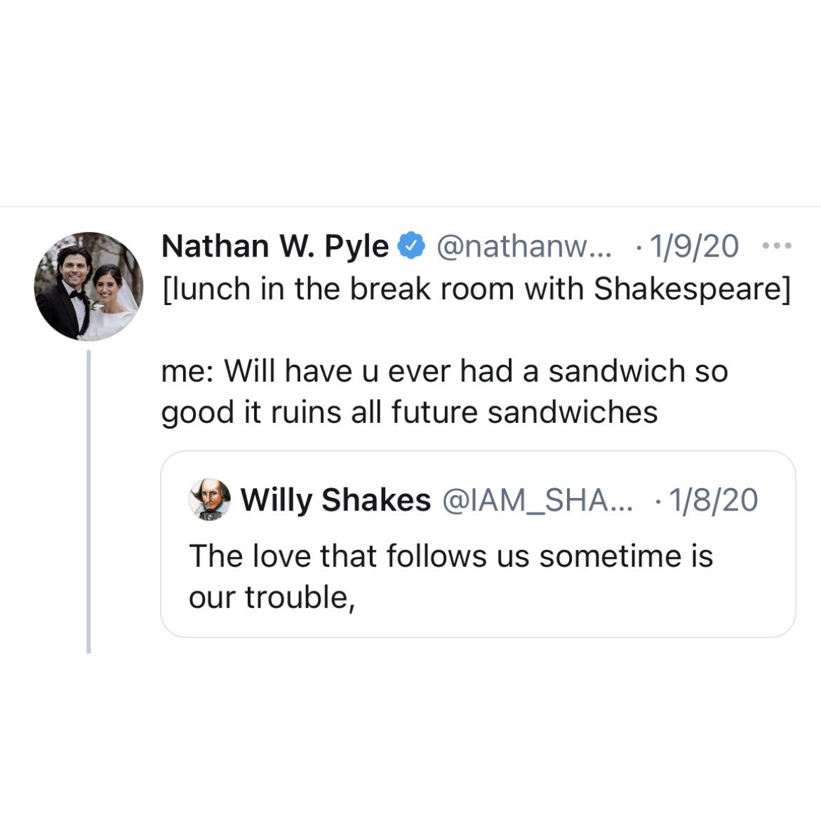 creative dialogue challenge: take a line from Shakespeare and insert it into your scene ✍️