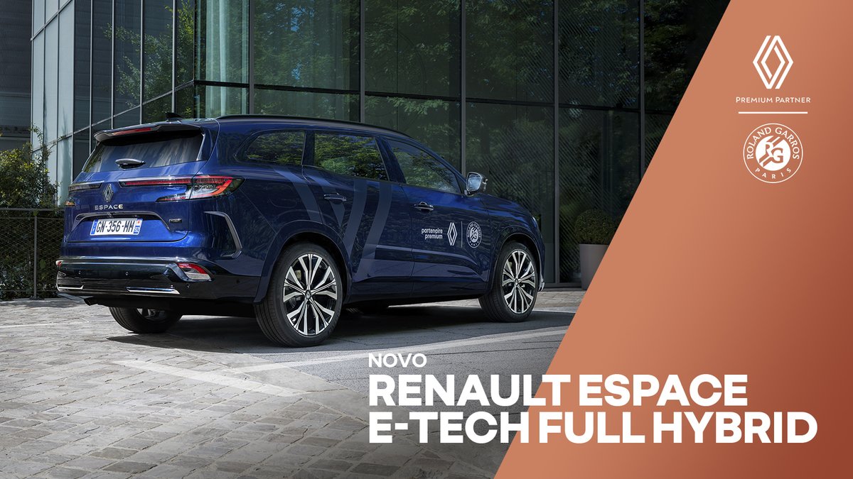 RenaultPT's tweet photo. #RolandGarros é movido pela Renault. Apresentamos os automóveis oficiais do Roland-Garros 2023: o novo Renault #Austral #fullhybrid, o novo Renault #EspaceE-Tech full hybrid, na sua primeira presença em público, e o #Renault #Megane #ETech 100% #elétrico. https://t.co/1bW9mLKBj0