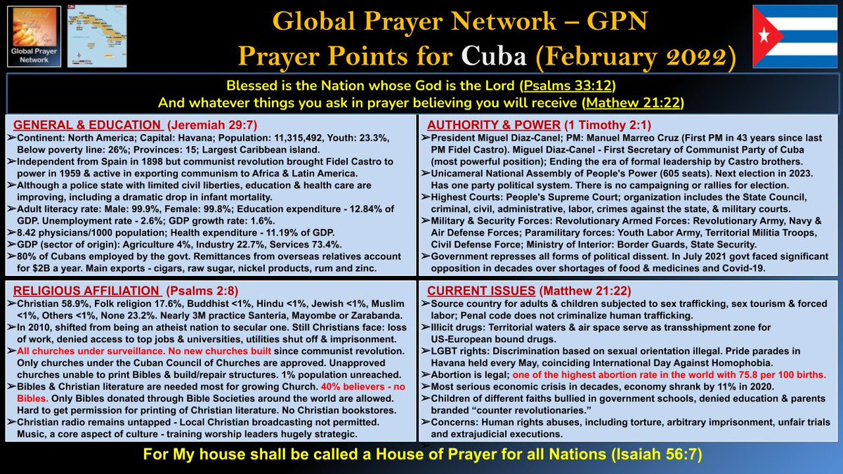 Please pray for Cuba. #Prayerpoints #Cuba #PrayersForCuba #Prayer #GPN #GlobalPrayerNetwork #PrayEarnestly