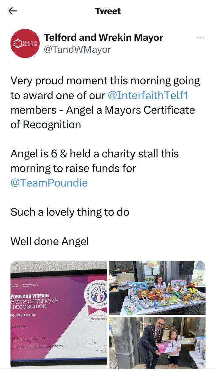 💗Julie - Be safe,sparkly,smiley & kind everyone🌈 (@evmoregirl) on Twitter photo Hi <a href="/LesleyMckeand/">Lesley Mckeand</a>
It may be a coincidence but I think your Angel is our Angel too
We as <a href="/InterfaithTelf1/">Telford & Wrekin Interfaith Council #KAVS2024</a> were so so proud of her, she gained a <a href="/TandWMayor/">Telford and Wrekin Mayor</a> ‘s award for her huge heart & supporting <a href="/TeamPoundie/">Team Poundie</a> ♥️
It’s a small world x
As for Nugget, don’t be sad - he’s not x Hi <a href="/LesleyMckeand/">Lesley Mckeand</a>
It may be a coincidence but I think your Angel is our Angel too
We as <a href="/InterfaithTelf1/">Telford & Wrekin Interfaith Council #KAVS2024</a> were so so proud of her, she gained a <a href="/TandWMayor/">Telford and Wrekin Mayor</a> ‘s award for her huge heart & supporting <a href="/TeamPoundie/">Team Poundie</a> ♥️
It’s a small world x
As for Nugget, don’t be sad - he’s not x