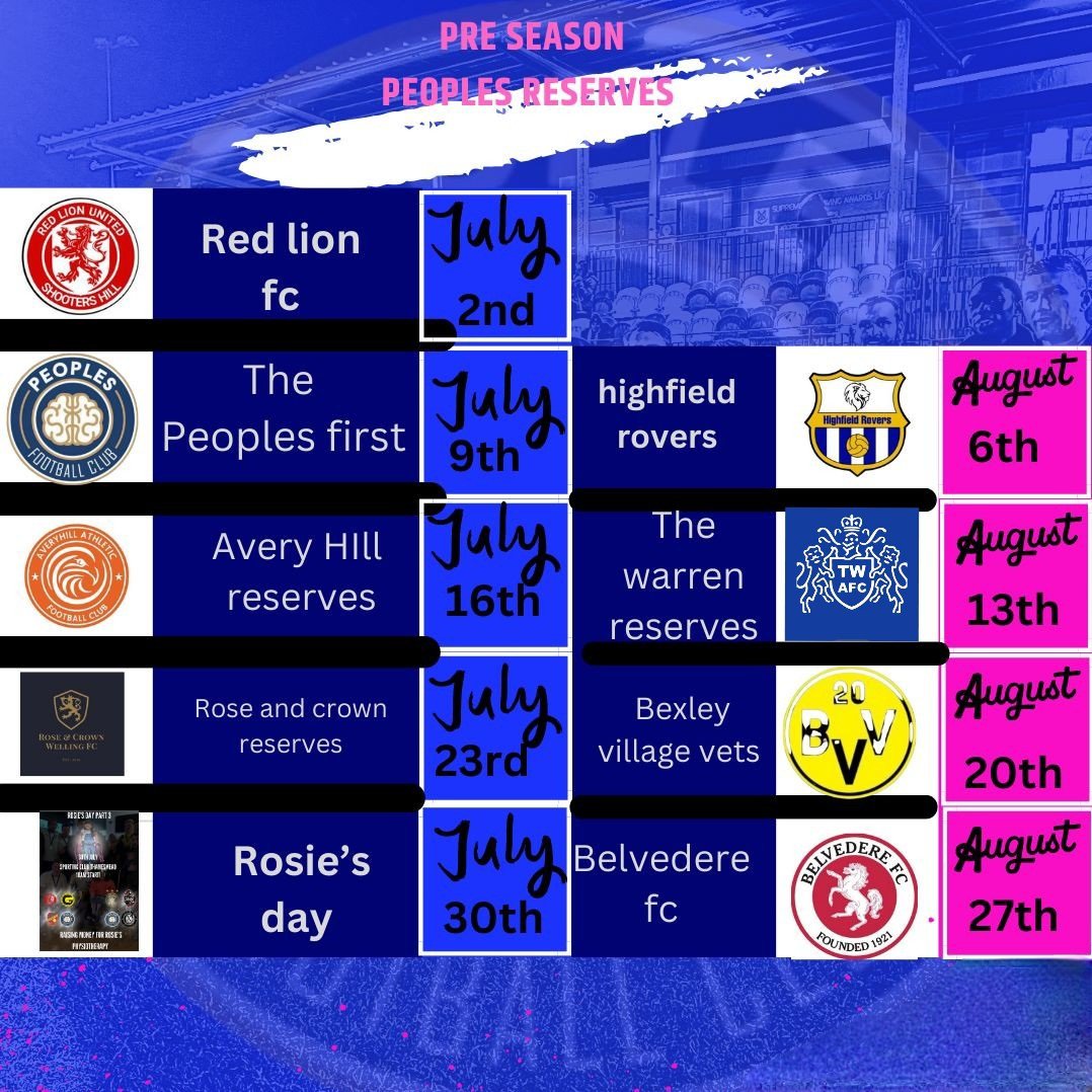 The Peoples FC Reserves 🧠🗣️ (@peoplesressies) on Twitter photo Pre season stacked and ready we can't wait to get going @RedLionUtd <a href="/peoples_fc/">The Peoples FC (MHM.)🧠🗣#Mentalheathmatters.</a> <a href="/AveryReserves/">Averyhill Athletic Reserves</a> <a href="/RoseAndCrownRez/">Rose And Crown Reserves fc</a> <a href="/HighfieldFCRes/">Highfield Rovers FC Reserves</a> <a href="/TheWarrenAFC/">The Warren AFC Sundays</a> <a href="/BexleyVets/">BVV</a> Pre season stacked and ready we can't wait to get going @RedLionUtd <a href="/peoples_fc/">The Peoples FC (MHM.)🧠🗣#Mentalheathmatters.</a> <a href="/AveryReserves/">Averyhill Athletic Reserves</a> <a href="/RoseAndCrownRez/">Rose And Crown Reserves fc</a> <a href="/HighfieldFCRes/">Highfield Rovers FC Reserves</a> <a href="/TheWarrenAFC/">The Warren AFC Sundays</a> <a href="/BexleyVets/">BVV</a>