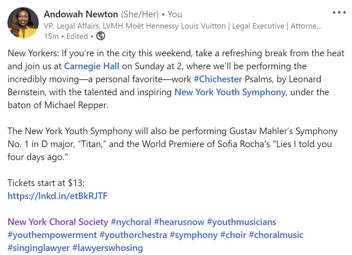 New Yorkers: join us @carnegiehall Sun. at 2 for #LeonardBernstein's incredibly moving #Chichester Psalms w/@NYYouthSymphony under @mikerepper
Tickets $13+ 
nychoral.org/event/bernstei…
@NYChoral #hearusnow #youngmusicians #youthorchestra #choralmusic #singinglawyer #lawyerswhosing