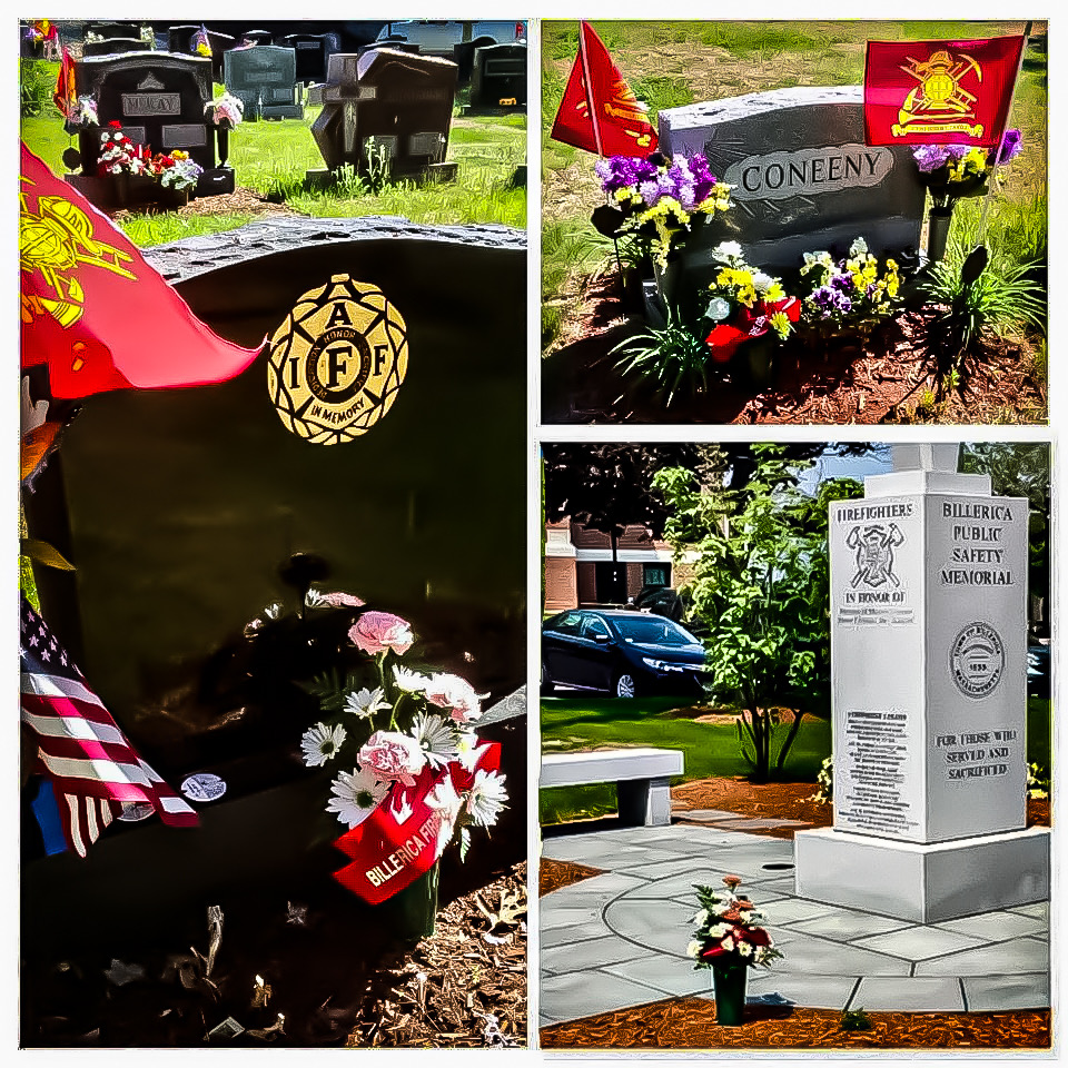 Every #MemorialDay weekend, we remember those #Billerica firefighters who came before us by placing flags &amp; flowers on their graves. #WeNeverForget 🇺🇸🪓