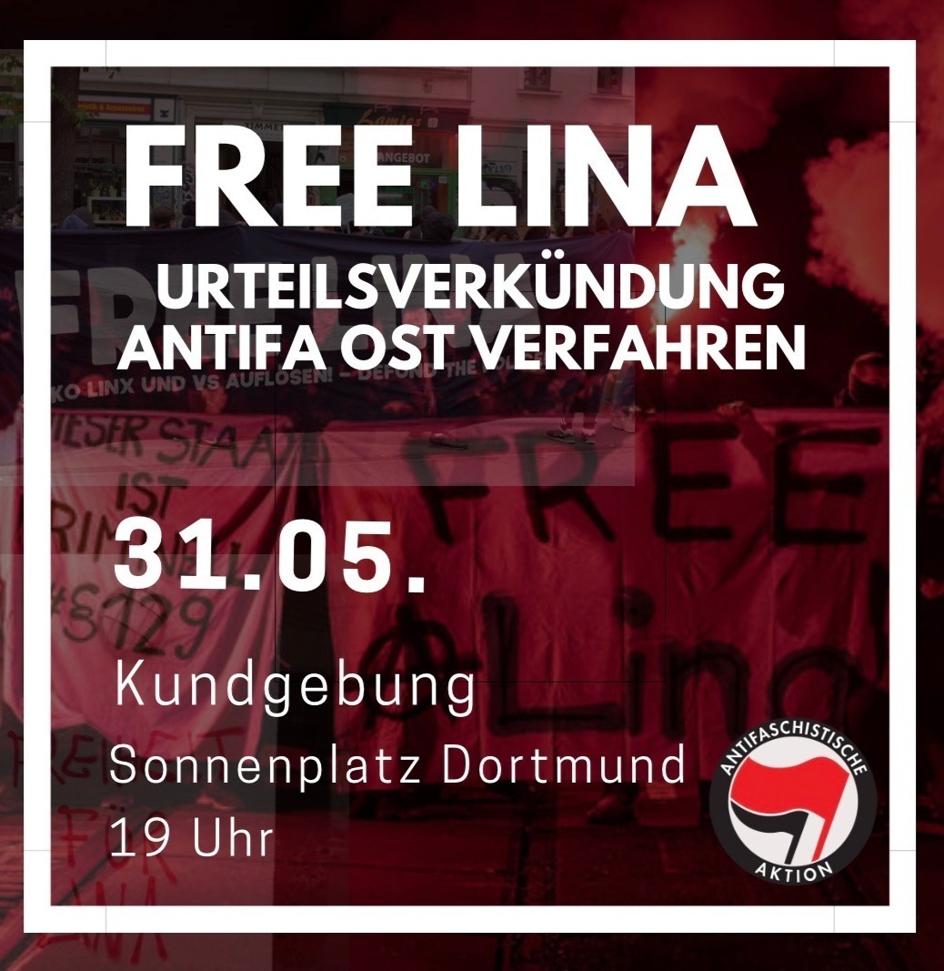Am 31.05. wird das Urteil gegen #AntifaOst verkündet. Wir gehen auf die Straße: Gegen Repression &amp; konsequenten Antifaschismus. Entschlossen gegen Nazis ob in Dortmund, Ostdeutschland oder sonst wo. <a href="/soliantifaost_/">Solidaritätsbündnis Antifa Ost</a>  #freeallantifas #tagXantifaost