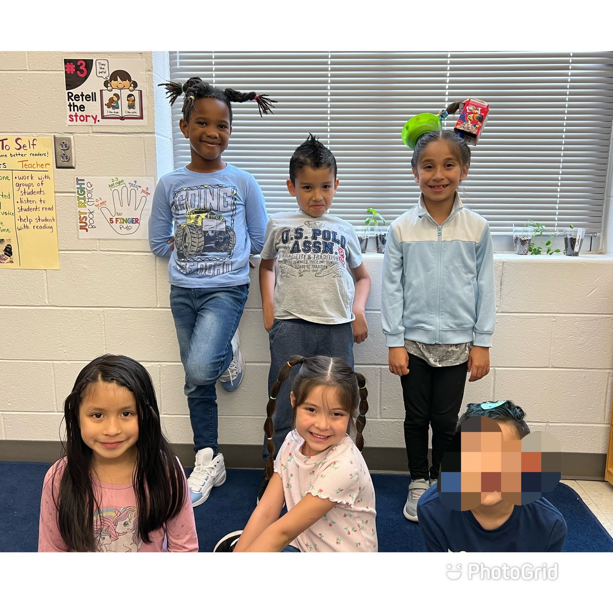 hsgaines's tweet photo. Making reading fun by bringing our book from this week to life. Crazy Hair Day in first grade! @VirginiaCrossEl https://t.co/f5QrLQRRXQ