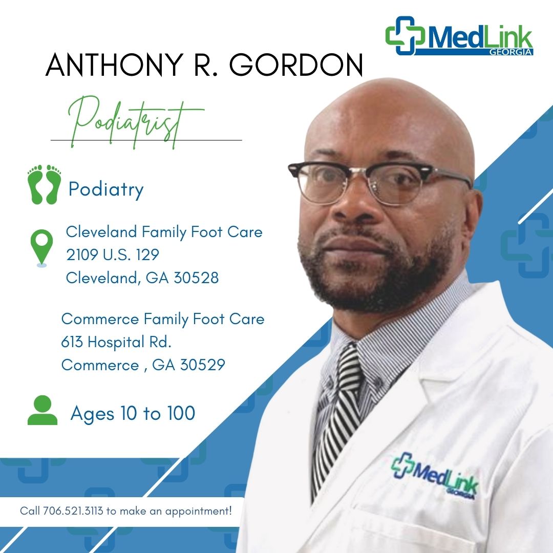 Introducing Dr. Gordon - a board-certified podiatrist at our Cleveland and Commerce Family Foot Care offices! Let Dr. Gordon keep your feet in tip top shape - book an appointment today! #footcare #podiatry #familyfootcare #foothealth