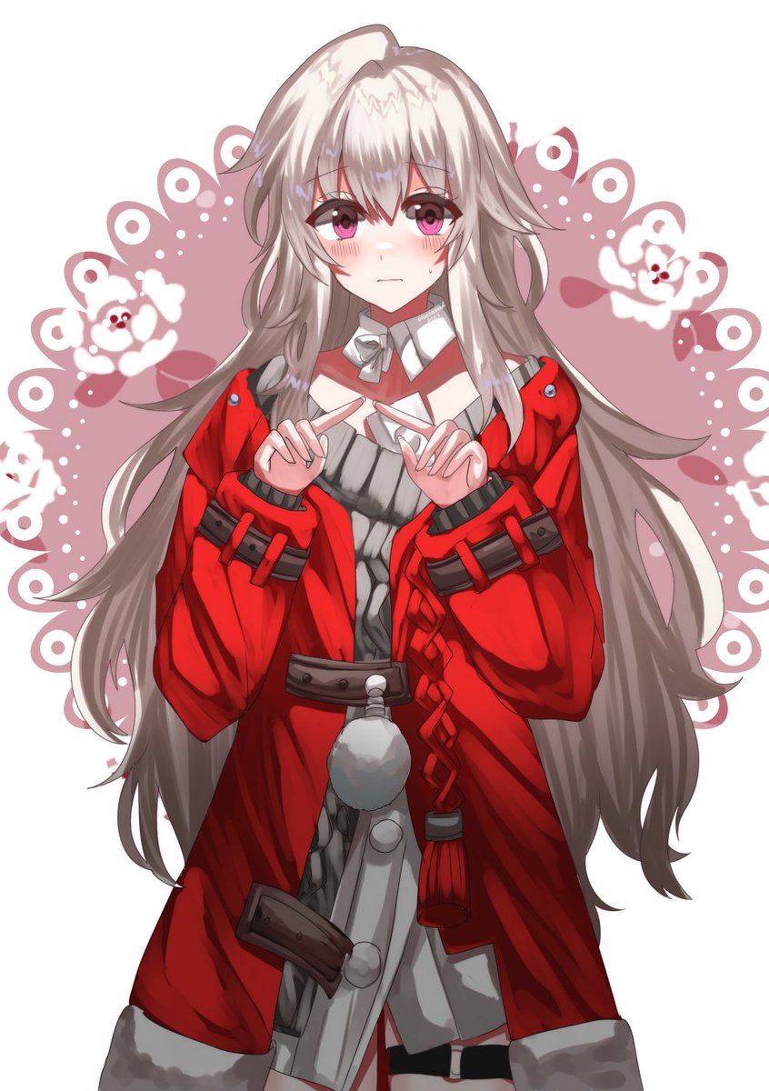 1girl long hair solo blush red coat looking at viewer coat  illustration images