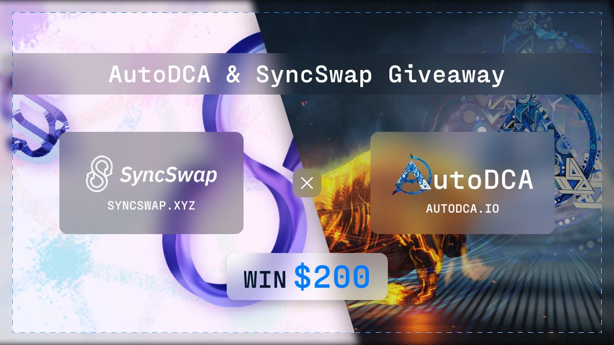 To celebrate our recent partnership with <a href="/AutoDCA_io/">AutoDCA 📈</a>, we're having a contest! 🔥

🏆 PRIZE 4 x $50  

To enter:
✅ Follow <a href="/syncswap/">SyncSwap (((+)))</a> &amp; <a href="/AutoDCA_io/">AutoDCA 📈</a> 
✅ Like &amp; RT
✅ Comment #zkSync

⏳ 72H

#zkSyncEra
