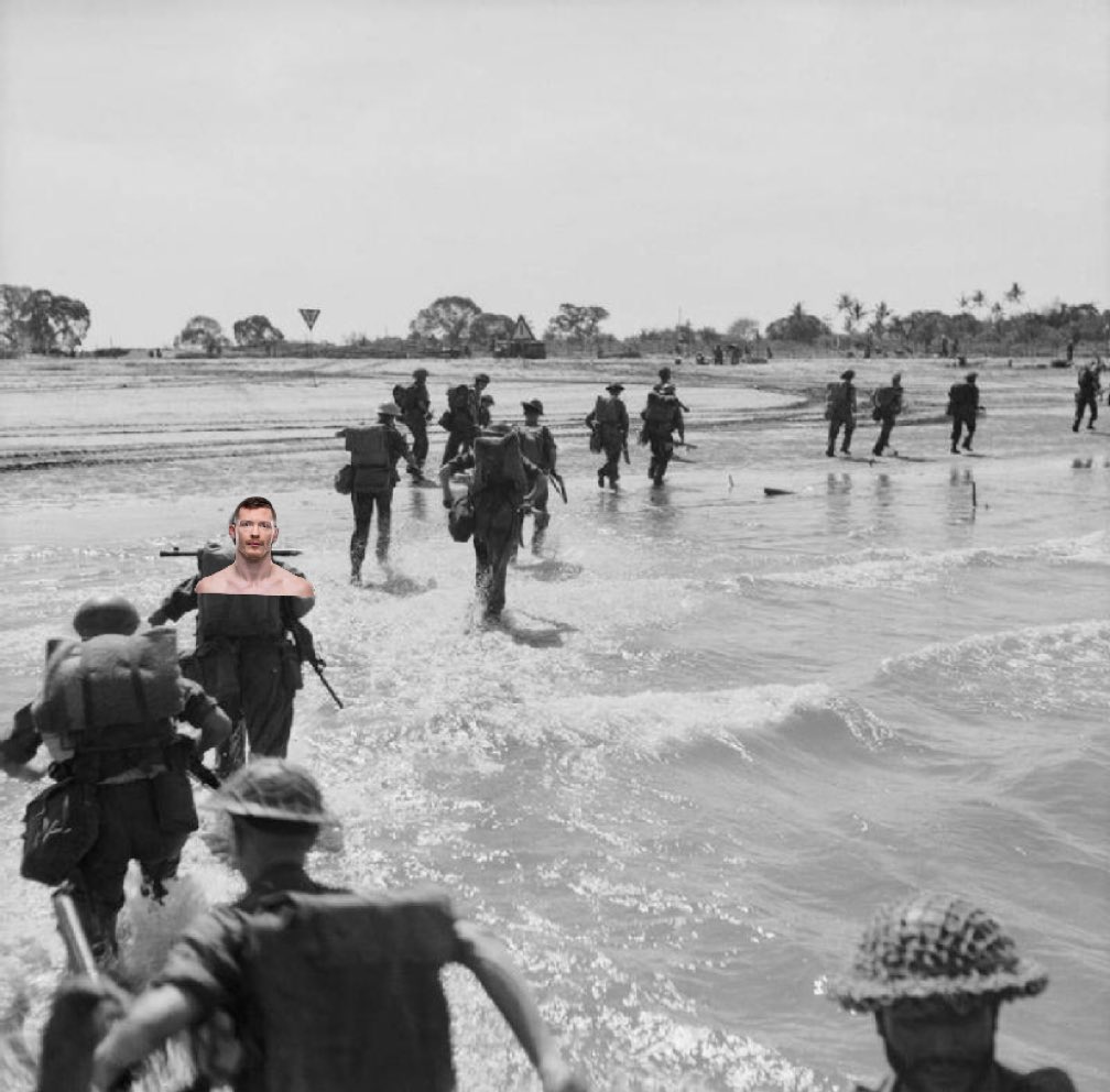 JoeIsThere's tweet image. Joe Duffy at the battle of Ramree Island (Circa January, 1945)
