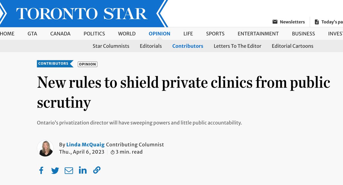 Beyond dangerous practices at 'Independent Health Facilities.' @LarysaDub nails it: Because💰.
Yet one might never find out if this happened; under #Bill60 *no inspecting authority identified*
'Perhaps the clinics will inspect themselves?'
🎯@LindaMcQuaig 
thestar.com/opinion/contri…