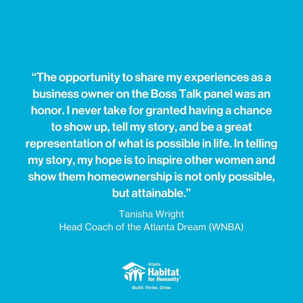 Tanisha Wright, real estate investor and head coach of the @AtlantaDream, inspired Atlanta Habitat homeowners as part of our Boss Talk leadership speaker series earlier this month. #BuiltToThrive