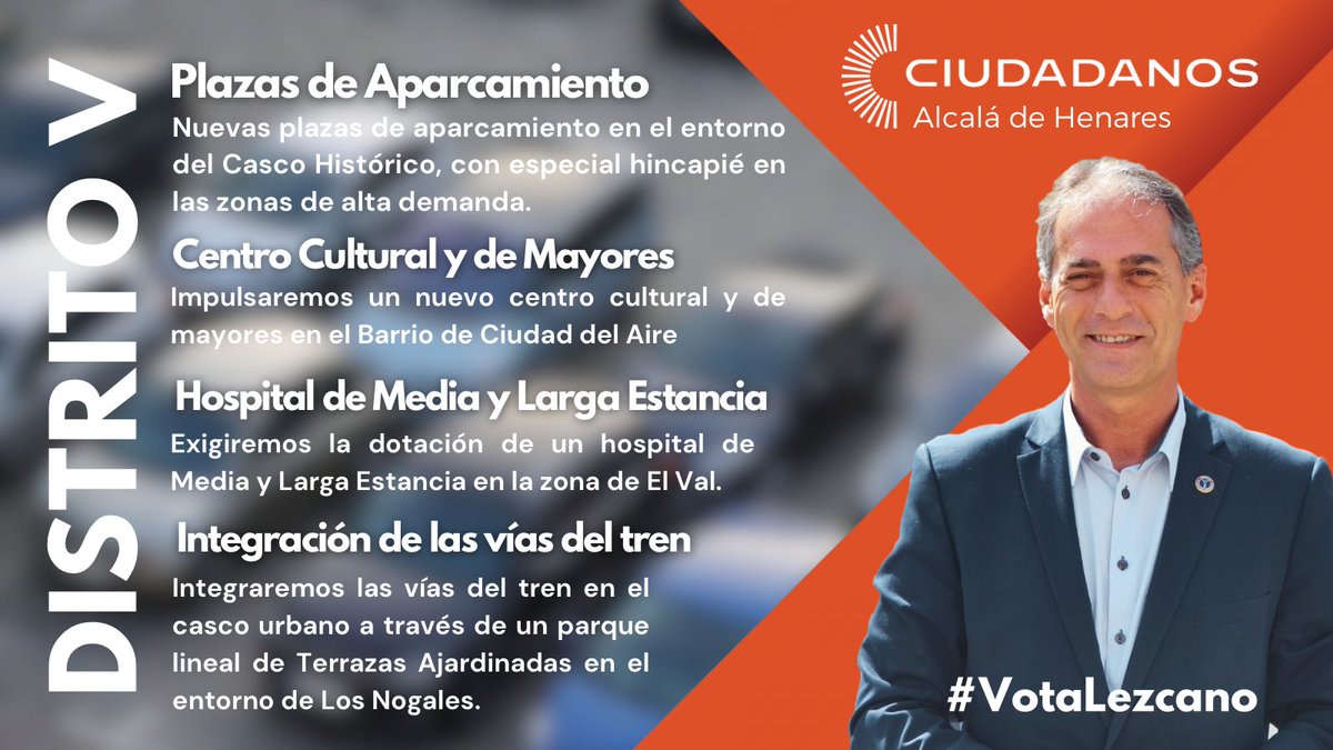 ⚠️Vecino del Distrito V, el plan #DistritoAlcalá es para ti:

🚙Plazas de Aparcamiento
👵🏼Centro Cultural y de Mayores en el Barrio Ciudad del Aire
🏥Hospital de Media y Larga Estancia en el El Val
🛤️🌳Terrazas Ajardinadas para salvar las vías del tren en Los Nogales
#VotaLezcano