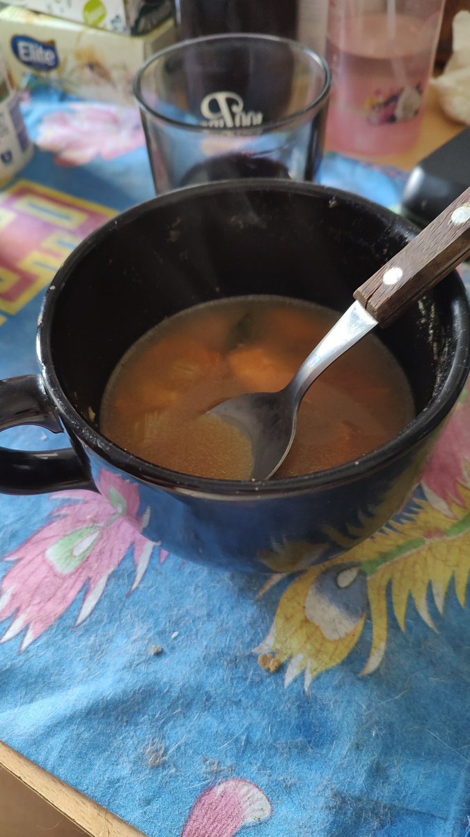 CruellaReloaded's tweet photo. Después de la debacle gastronómica de ayer con @JohannTenorio en @luxenburgerbar hoy sale dieta líquida: sopa de verduras. Eso sí, rociada con Malbec porque #Beoda 🍷 https://t.co/hcmPQx6Gmk