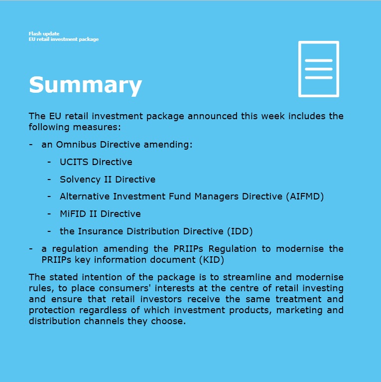 ESfinanciallaw's tweet image. In our latest #FlashUpdate, we discuss the EU retail investment package, which aims to simplify and modernise retail investment rules, prioritizing consumer interests and ensuring retail investors are treated equally. Read the full update &amp;gt;  

#FinancialServices