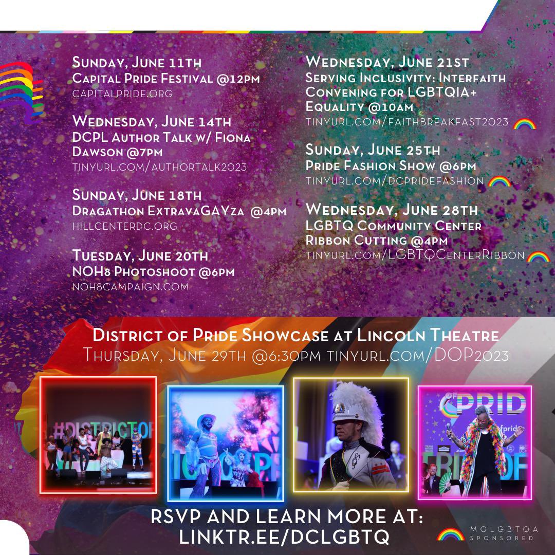 IT’S PRIDE SZN Y’ALL! Join us for some of these amazing events happening here in the #DistrictofPride. 

For more information head to linktree.com/DCLGBTQ #pride2023 🌈