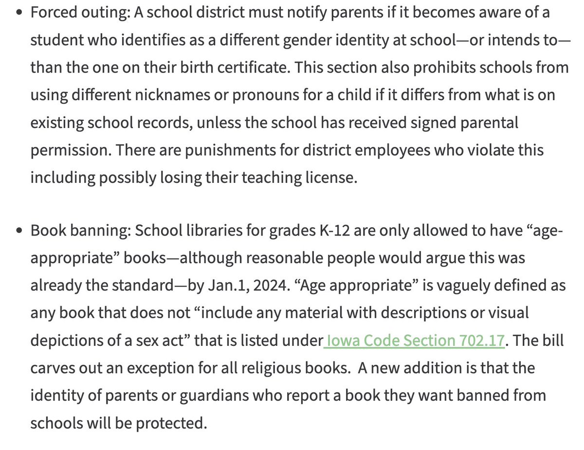 IAStartingLine's tweet photo. Gov. Kim Reynolds signed several education-related bills into law today, including SF 496, which includes book banning and the forced outing of students. https://t.co/oWQxg6SzL3