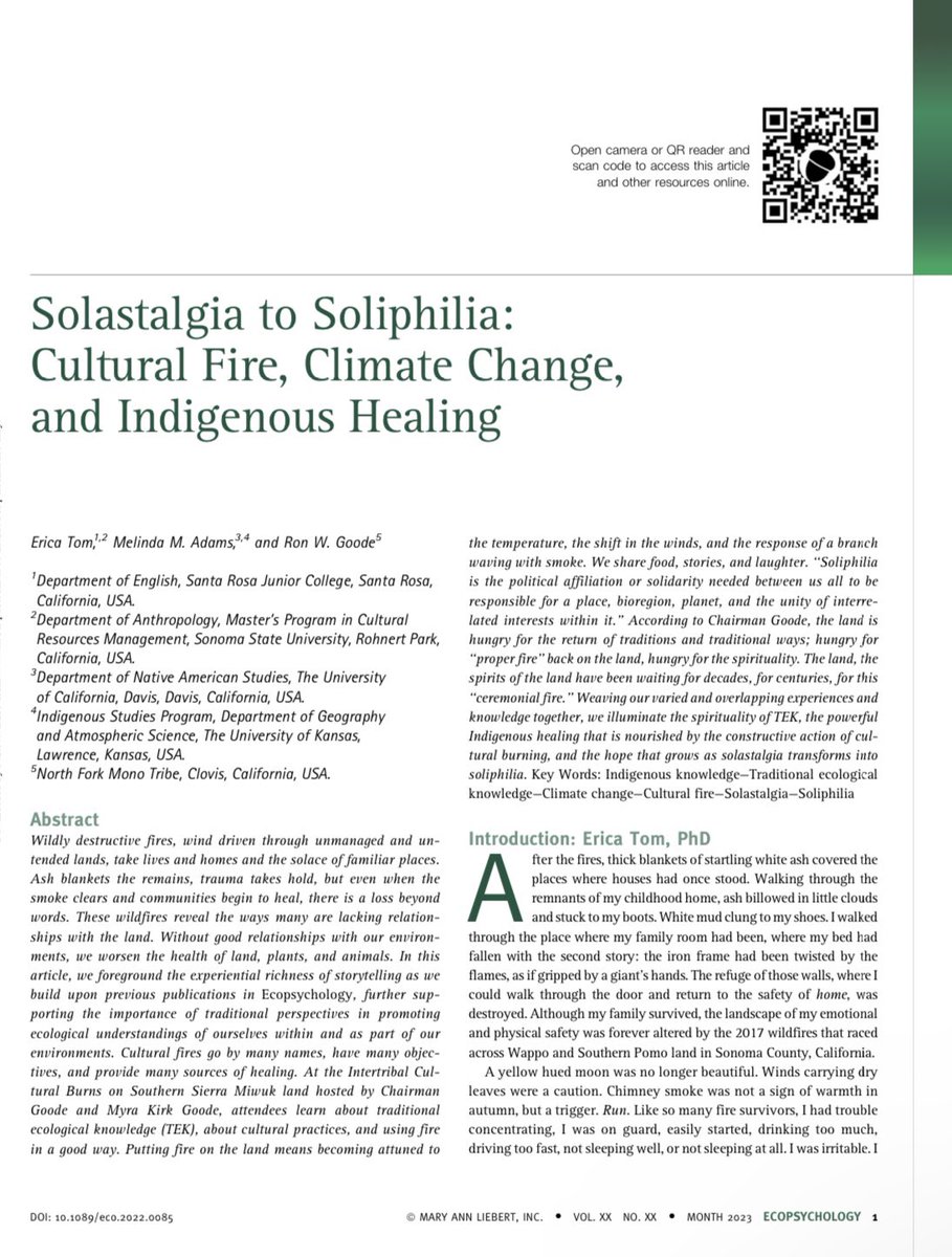 Our paper on Indigenous cultural fire is out 🔥🌿 we discuss “Ceremonial Fire”, climate change implications & moving from TEK to TEP, “Traditional Ecological Practices” ✍🏽 w Chairman Goode & Erica Tom #goodfire #rxfire #INDIGENOUS #AcademicTwitter @AcademicChatter #NativeTwitter