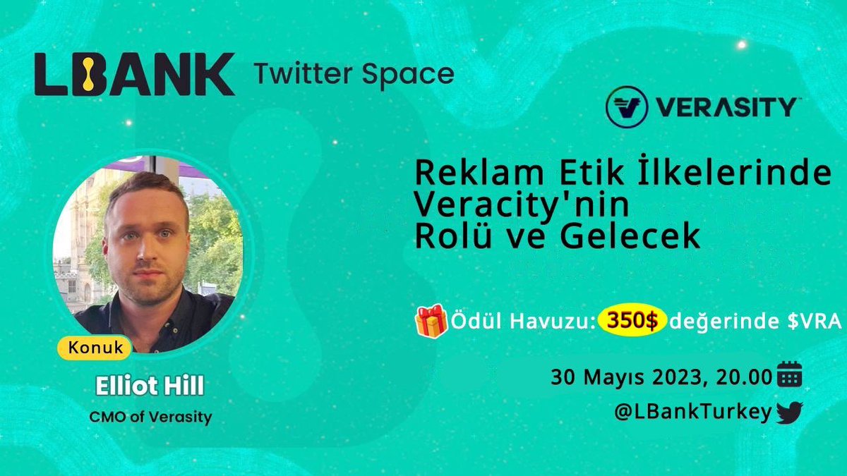 LbankTurkey's tweet image. 🤩 @verasitytech ile 350$ ödüllü Twitter space etkinliği💸

❤️‍🔥 @verasitytech CMO’su @block_writer ile birlikte reklam etik ilkeklerinde Veracity’nin rolü ve geleceği konuşuyor olacağız. 
 
🗓️ 30 Mayıs Salı, saat 20.00
💰 Ödül havuzu: 350$ değerinde $VRA

⏰ Alarmlarınızı kurmayı…
