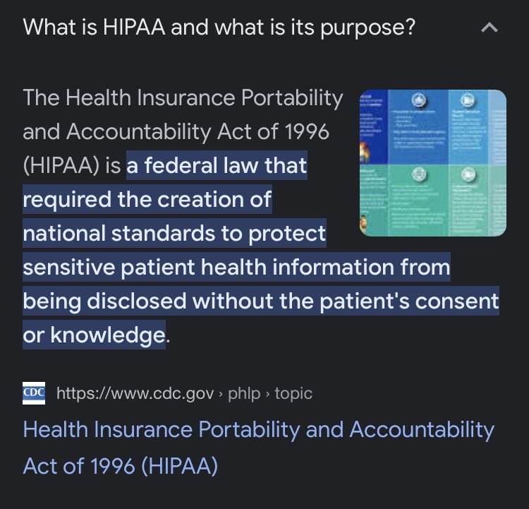 What happened to HIPAA⁉️
HIPAA was used since it’s inception in 1996 to the pt of tediousness & ridiculousness.
HIPAA, HIPAA, HIPAA.
How many HIPAA forms were we required to sign at a Dr’s appt upon check in?!
What’s the pt of creating laws if @GOP are just going to violate them?