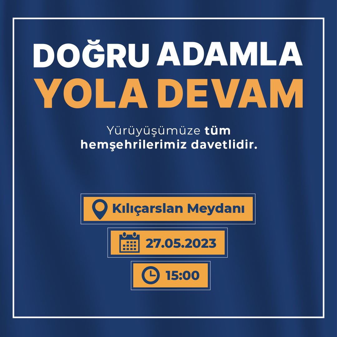 aktanitimkonya's tweet photo. HAYDİ KONYA! 

Doğru adamla yola devam… 🇹🇷

Cumhurbaşkanlığı 2. tur seçimi öncesi gerçekleştireceğimiz yürüyüşümüze tüm hemşehrilerimiz davetlidir.🚶🏻‍♂️🚶🏻‍♀️

📍Kılıçarslan Meydanı
📅27.05.2023 (Cumartesi)
⏰️15.00 https://t.co/xy3vqjIxxd