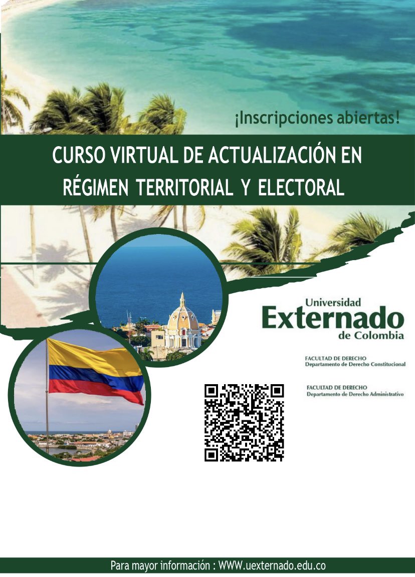 Inscripciones abiertas para el curso online de actualización en régimen de entidades territoriales y derecho electoral en este año tan importante para nuestros territorios 🇨🇴 Comienza este 5 de junio!