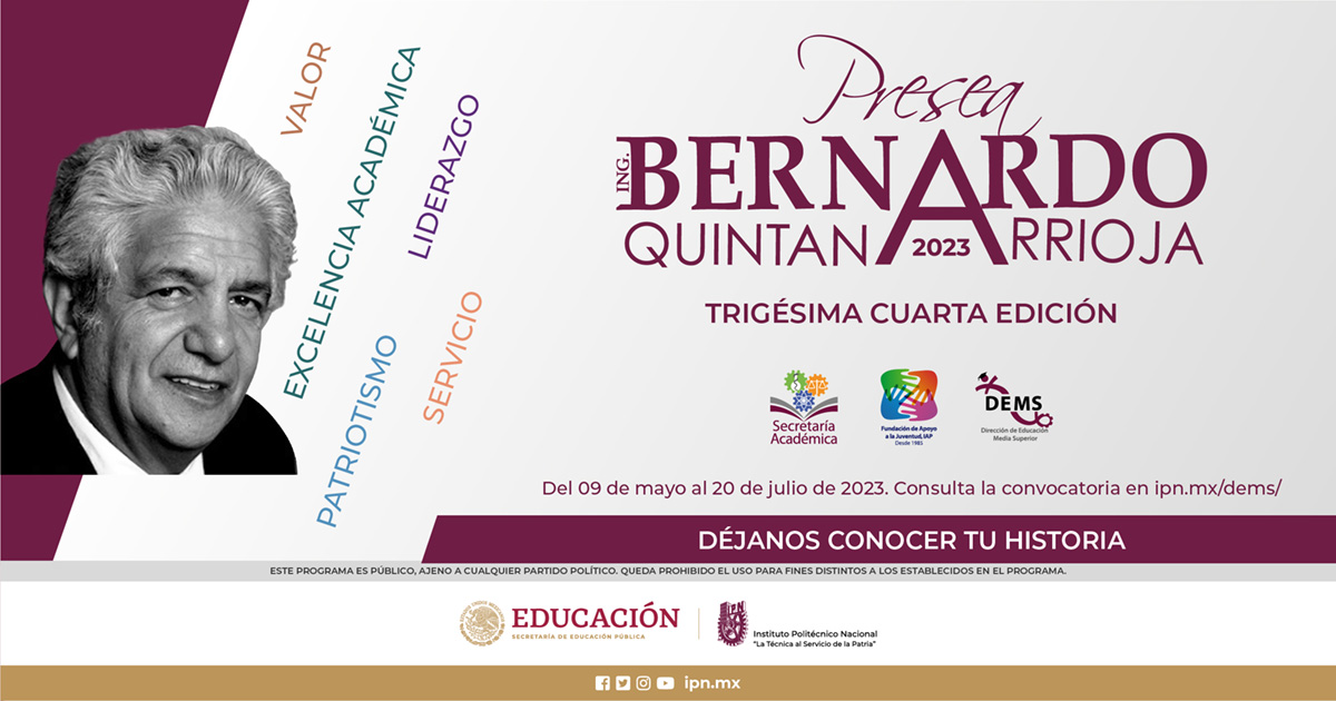 IPN_MX's tweet photo. Si eres #OrgullosamentePolitécnico y tienes méritos destacables en los rubros de valor, liderazgo, servicio, patriotismo y excelencia académica, puedes postularte a la Presea Ing. Bernardo Quintana Arrioja.
Consulta la convocatoria 👉 https://t.co/XbwVBNqdZz https://t.co/MiSK8FLyCF