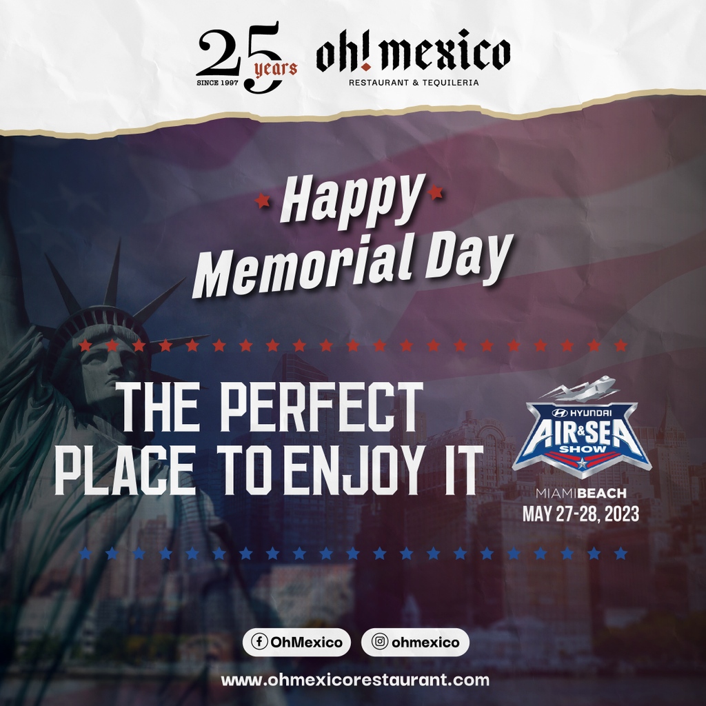 ohmexicomiami's tweet photo. Make the most of your Memorial Day weekend: come celebrate with us at our Mexican restaurant!🌮🔥 Enjoy a stunning view and authentic Mexican cuisine. 🇲🇽🇺🇸

#OhMexico #MexicanRestaurant #MiamiBeach #EspanolaWay #OceanDrive #MemorialDay #Florida #Mexico https://t.co/wWI6yjoMPi