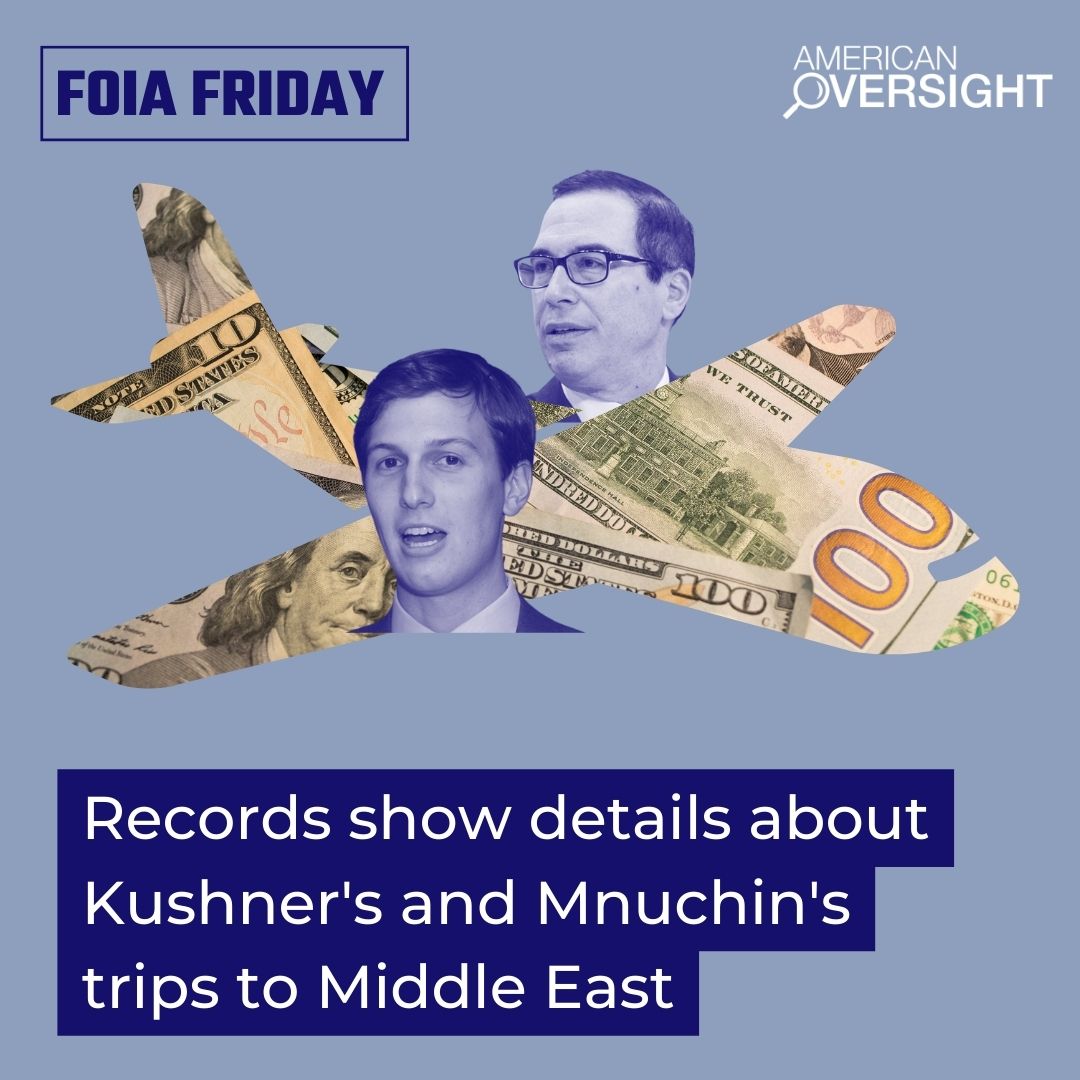 After leaving the Trump administration, Jared Kushner and Steve Mnuchin secured billions in investments from Middle East nations.

We obtained travel records related to their trips to Persian Gulf states during the final weeks of the admin. #FoiaFriday