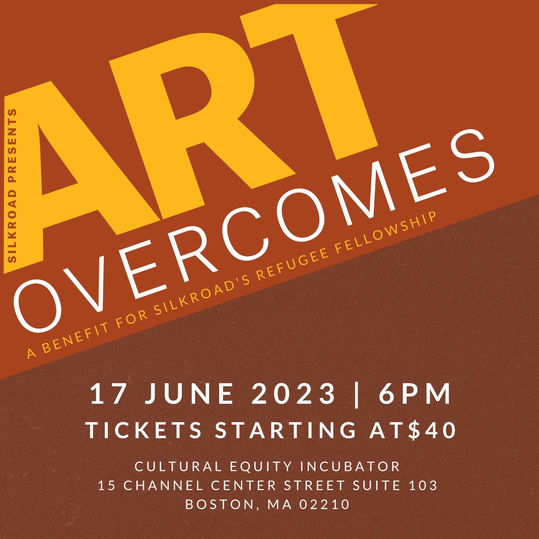 We are pleased to invite you to Art Overcomes, a fundraising benefit on June 17 in support of Silkroad’s refugee fellows. Proceeds from Art Overcomes will support refugee artists in pursuing their artistic careers free from reprisals in the United States. 
silkroad.org/refugee-fellow…