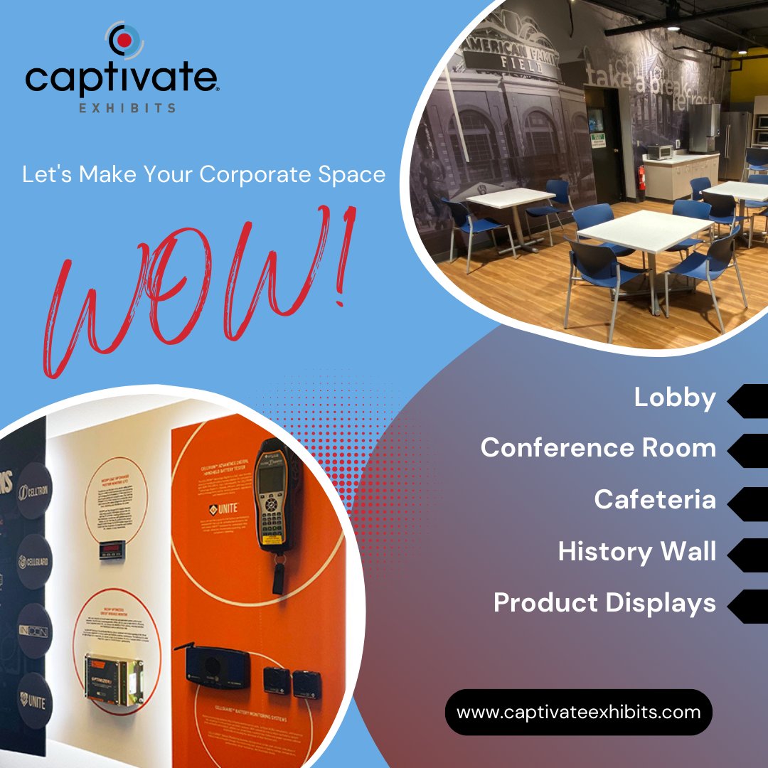 Let's work together to take your corporate environment from "meh" to "WOW!" We'll help reinforce your brand &amp; culture for every person who visits your space. Creative, thoughtful design &amp; craftsmanship combine to tell your story at your facility. Get in touch! 877-252-5065